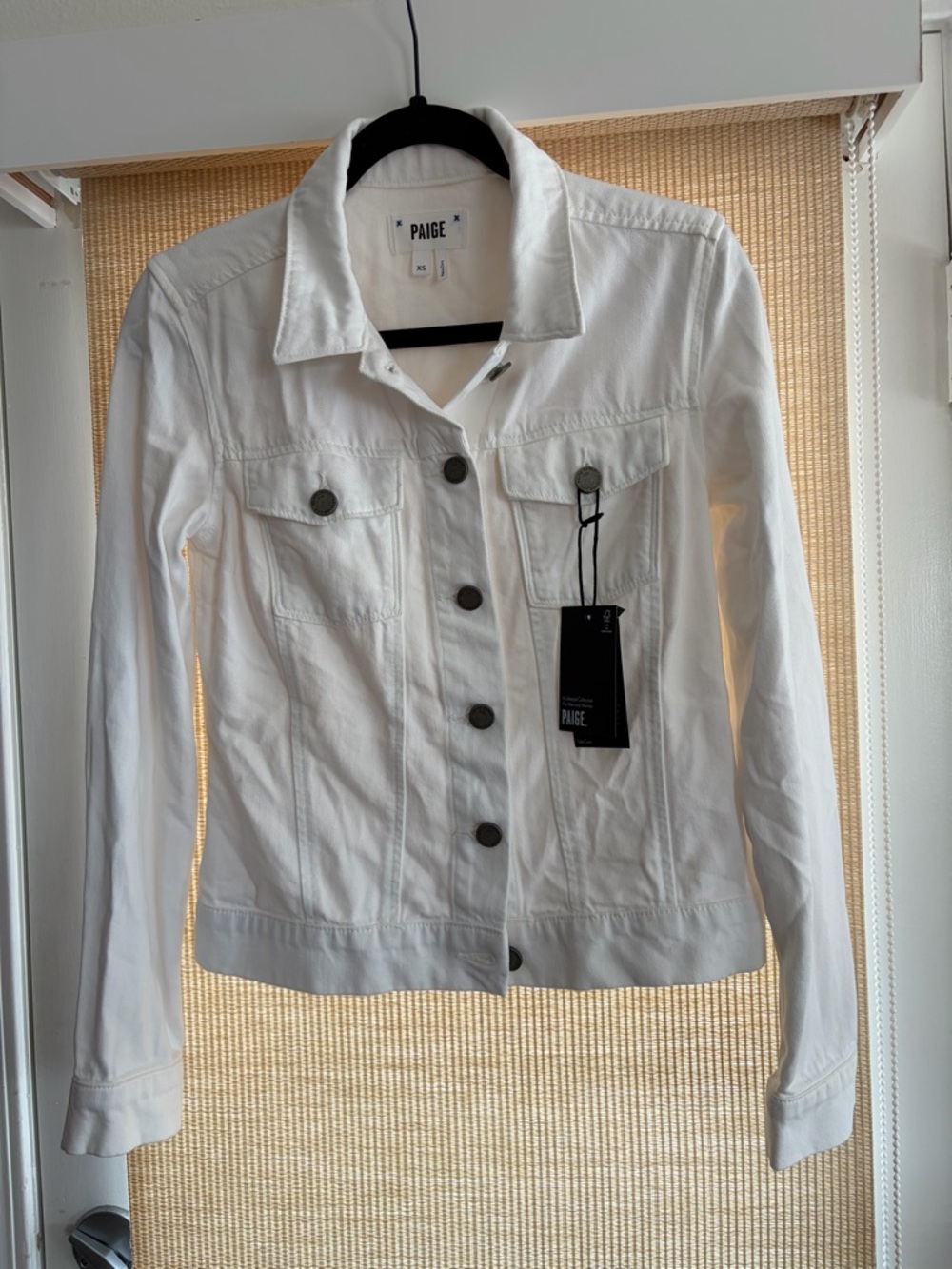 PAIGE White Denim Trucker Jacket with Button Front